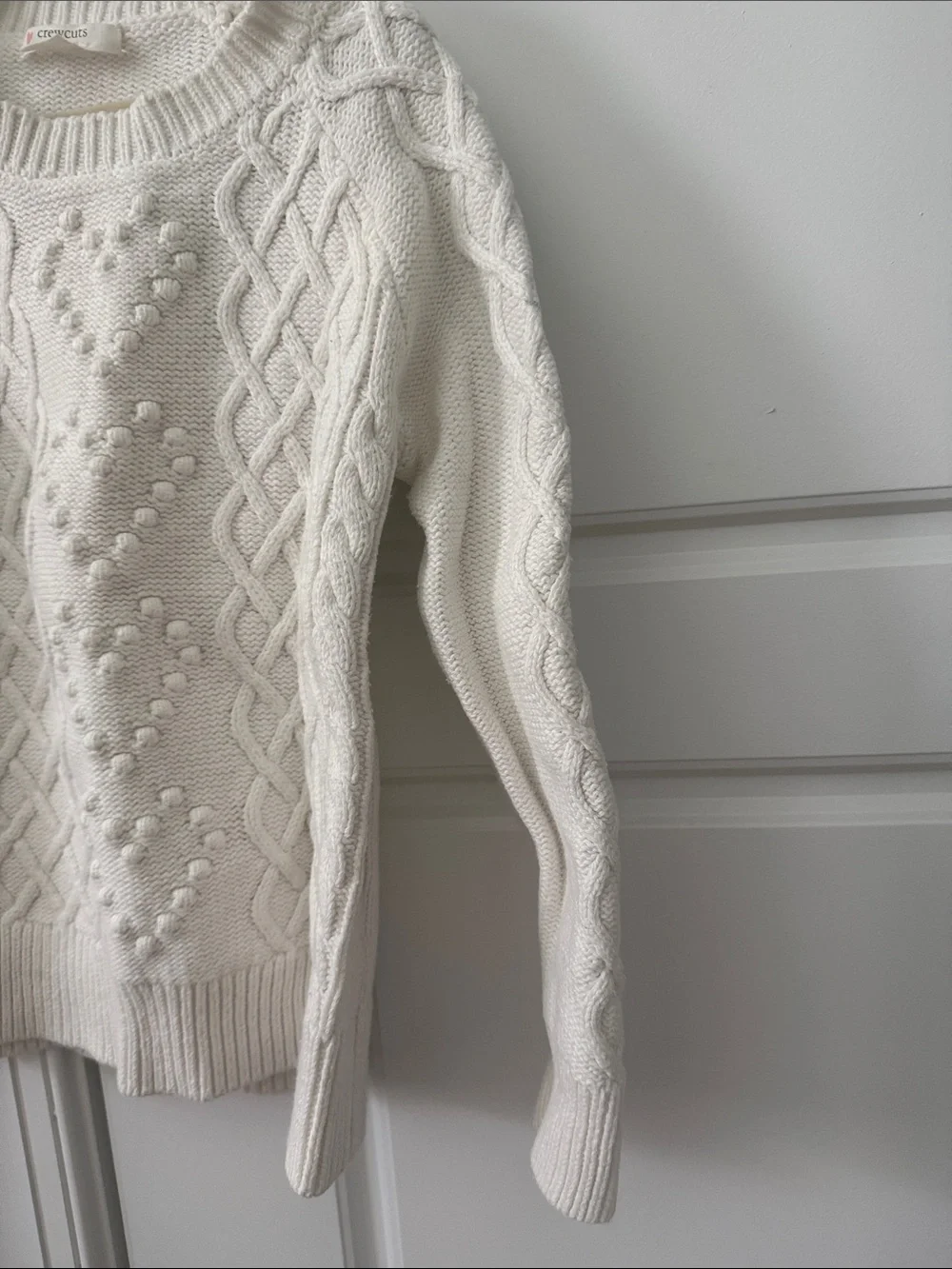 Crewcuts Cream Cable Knit Sweater with Heart Detail